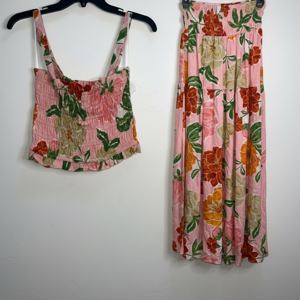 Paper Heart Floral Maxi skirt and top linen blend set small